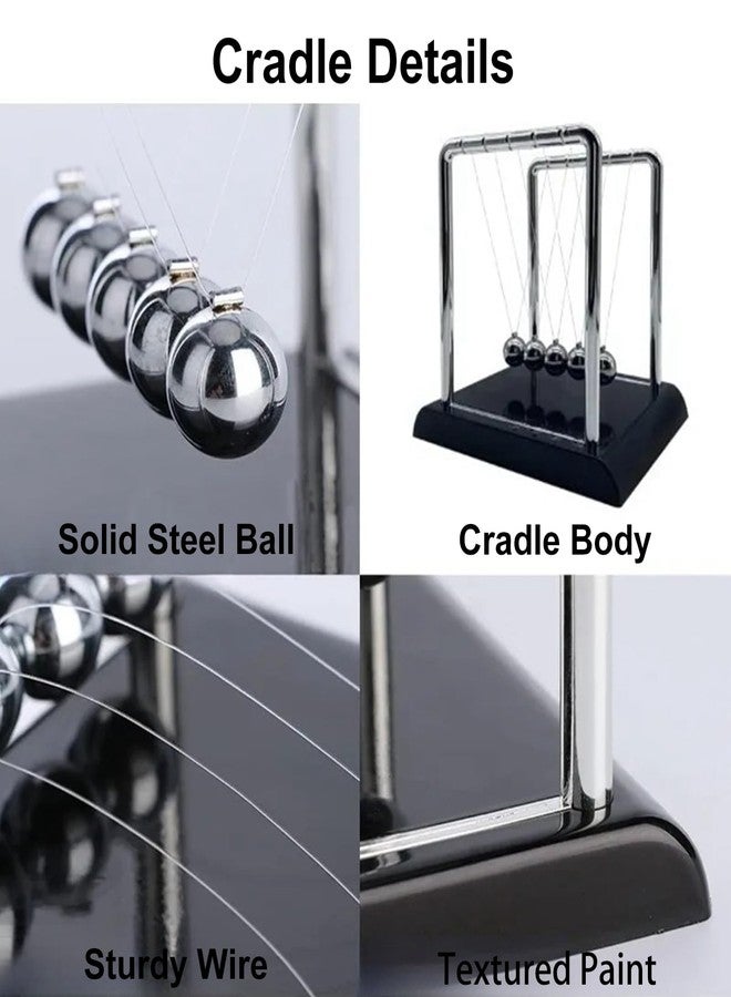 Yoqanr Newtons Cradle Balance Balls,Pendulum Balls with Black Base,Newtons Cradle Pendulum,Desk Decor for Men,Physics Toys,Metal Creative Ornament Crafts,Mind Bending Desk Sculpture - Large Black - Image 3